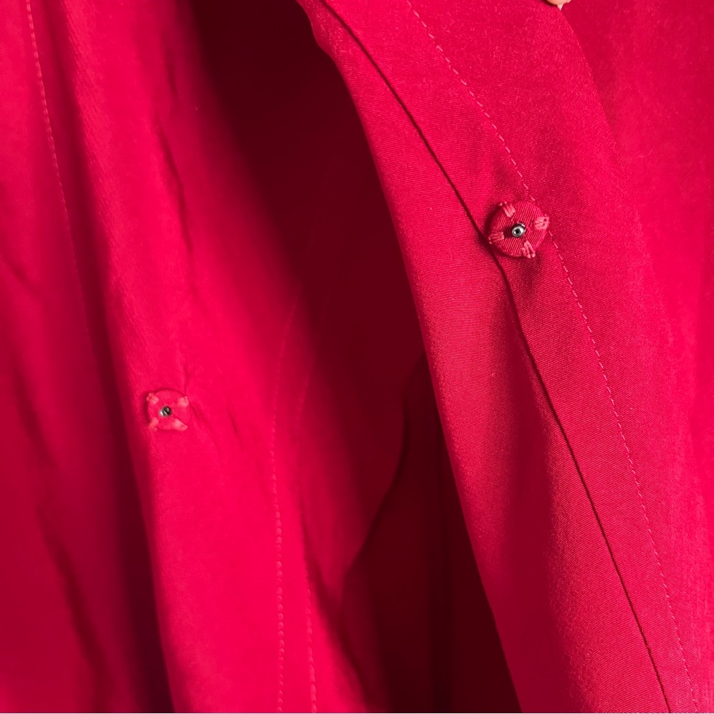 Y’S YOHJI YAMAMOTO Roll Collar Combi Blouse Shirt in Red - Picture 12 of 15